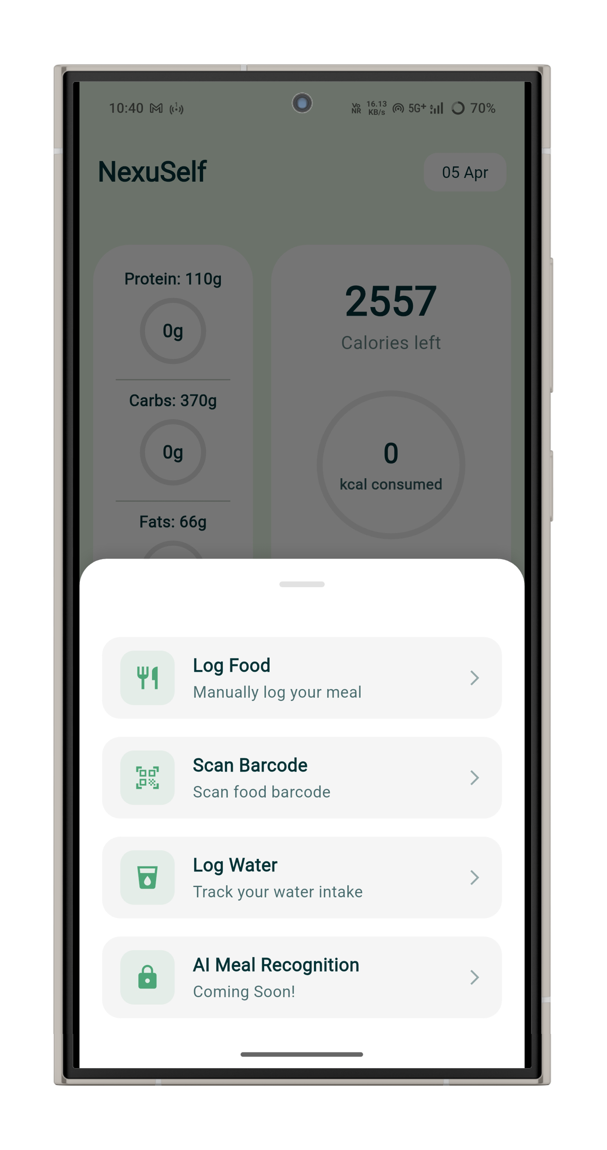 NexuSelf Hydration Tracking Feature